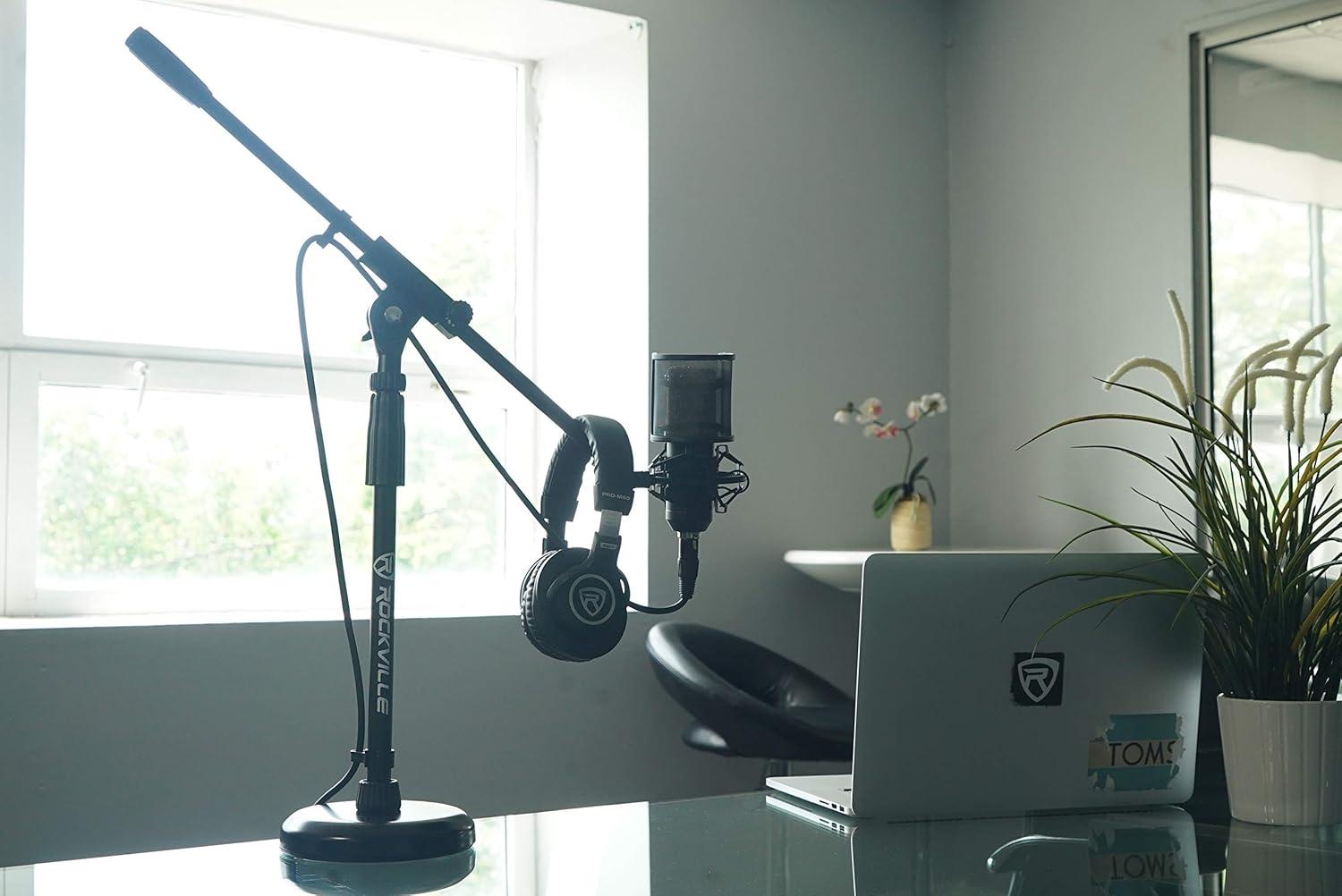 imageRockville RockPop Curve Pop Filter Windscreen Curved Mesh Lightweight 0064 lbs Broad Mic Compatibility Durable Metal for Studio Recording and PodcastingElastic Mount On Mic