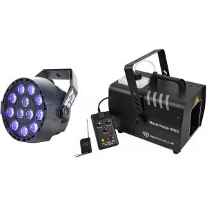 image1 Rockville ROCKHAZE 1000 CFM DMX Hazer Machine Water Based DJClub Haze2 Remotes Bundle with 1 Eliminator Mini Par UV LED DMX Par Can Blacklight for DJStageClubsBars ADJ 2 Items