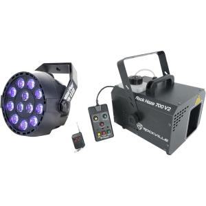 image1 Rockville ROCKHAZE 700 CFM DMX Haze Machine Water Based DJClub Hazer and 2 Remotes Bundle with 1 Eliminator Mini Par UV LED DMX Par Can Blacklight for DJStageClubsBars ADJ 2 Items