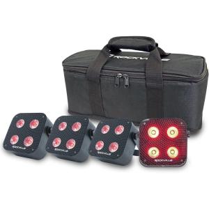 imageRockville 4 Pack MINI RF4 V2 White LED Wash Up Light RGBWAUV Compact App Remote LCD Wireless DMX Rechargeable Perfect for DJParty LightingBlack