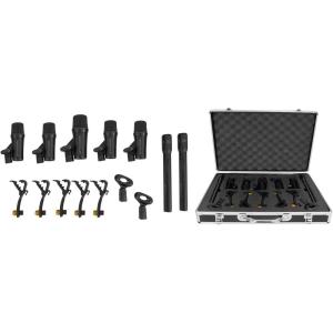 imageRockville PROD7 KIT 7Mic Drum Microphone Set 1 Bass 4 Snare 2 Overhead Condenser Mics AllMetal Build Includes Clips and Case for Studio and Live Drum Recording