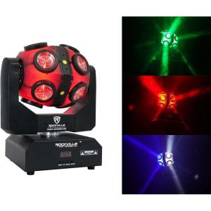 imageRockville Party Spinner LED 150W Moving Head DJ Light 18 LEDs 12 RGBW  6 White COB DMX Controls Sound Activated for Parties and Stage Events