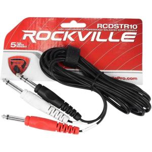 imageRockville RCDSTR10B 10ft 14quot TRS to Dual 14quot TS YCable 100 Copper NickelPlated Plugs 90 Shielding Flexible Design for Mixers and Audio Interfaces