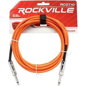 imageRockville RCGT10O 10 Ft 14quot TS to 14quot TS Instrument Guitar Cable 100 Copper NickelPlated Straight Connectors 90 OFC Shielding Orange for Guitars and Keyboards