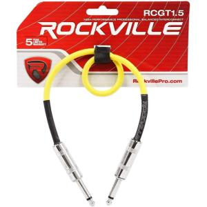 imageRockville RCGT15Y 15ft 14 TS to 14 TS Instrument Cable Yellow Durable PVC Jacket Low Noise High Signal Clarity for Guitarists and Musicians
