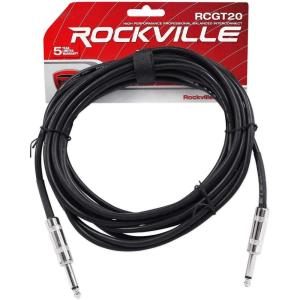 imageRockville RCGT20B Instrument Cable 20 Ft Black 14 TS to 14 TS 100 Copper Shielded Perfect for Guitar Live Performances and Studio Use