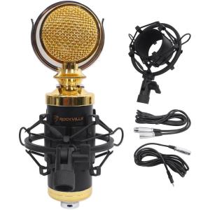 imageRockville RCM02 Pro Studio Condenser Microphone Cardioid Pattern AllAluminum Chassis with Steel Basket Dual Connectivity XLR and 35mm Shock Mount Cables for Recording and Podcasting