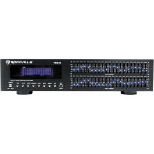 imageRockville REQ42B Dual 21Band Graphic Equalizer 19quot Rack Mount RCA InOut 35mm MP3 Input LED Indicators VU Meters for Studio and Live SoundBlack