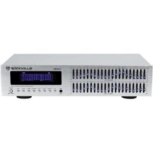 imageRockville REQ42B Dual 21Band Graphic Equalizer 19quot Rack Mount RCA InOut 35mm MP3 Input LED Indicators VU Meters for Studio and Live SoundSilver