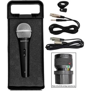 imageRockville RMCXLR Wired Dynamic Microphone Full Metal Body M56 Cartridge 2 10 Ft OFC Cables Mic Clip ampamp Case for DJs Karaoke and Live Performances