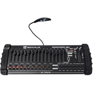imageRockville ROCKFORCE 384 Channel DMX LightFog Lighting Controller MIDI Control 30 Scene Banks 6 Chases LED Display for DJs and Stage Lighting