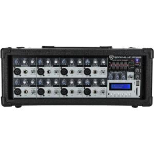 imageRockville RPM85 2400W Powered 8 Channel Mixer Bluetooth USBSD 5 Band EQ Adjustable EchoDelay 15V Phantom Power for Live Music and Events