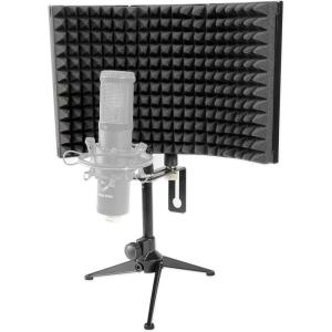 imageRockville RockShield 1 3Panel Studio Microphone Isolation Shield SoundDampening Foam Tripod Desktop Mic Attachment Portable Aluminum Frame for Podcasting and Home Studio Recording