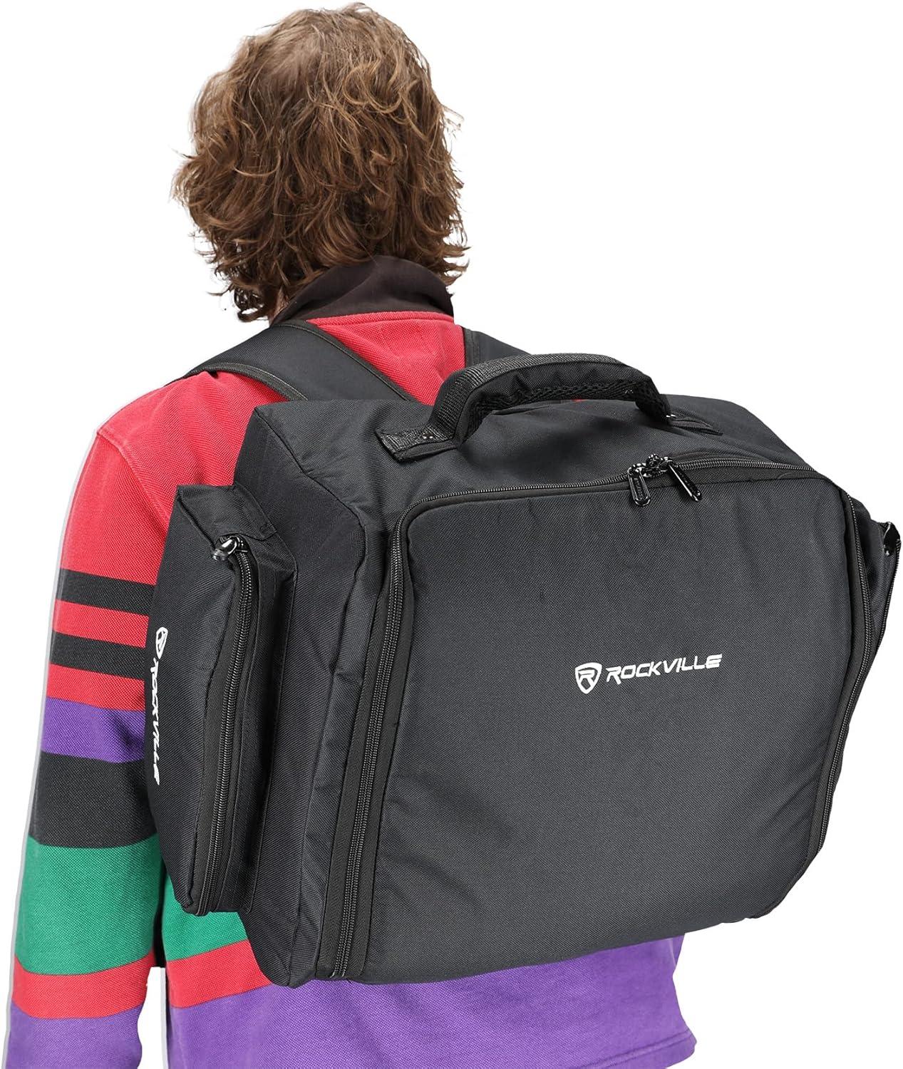 imageRockville RLBP6 Padded Backpack for 6 Slim PAR Lights 10mm Foam Protection Removable Dividers Hideable Straps for DJs and Stage Performers