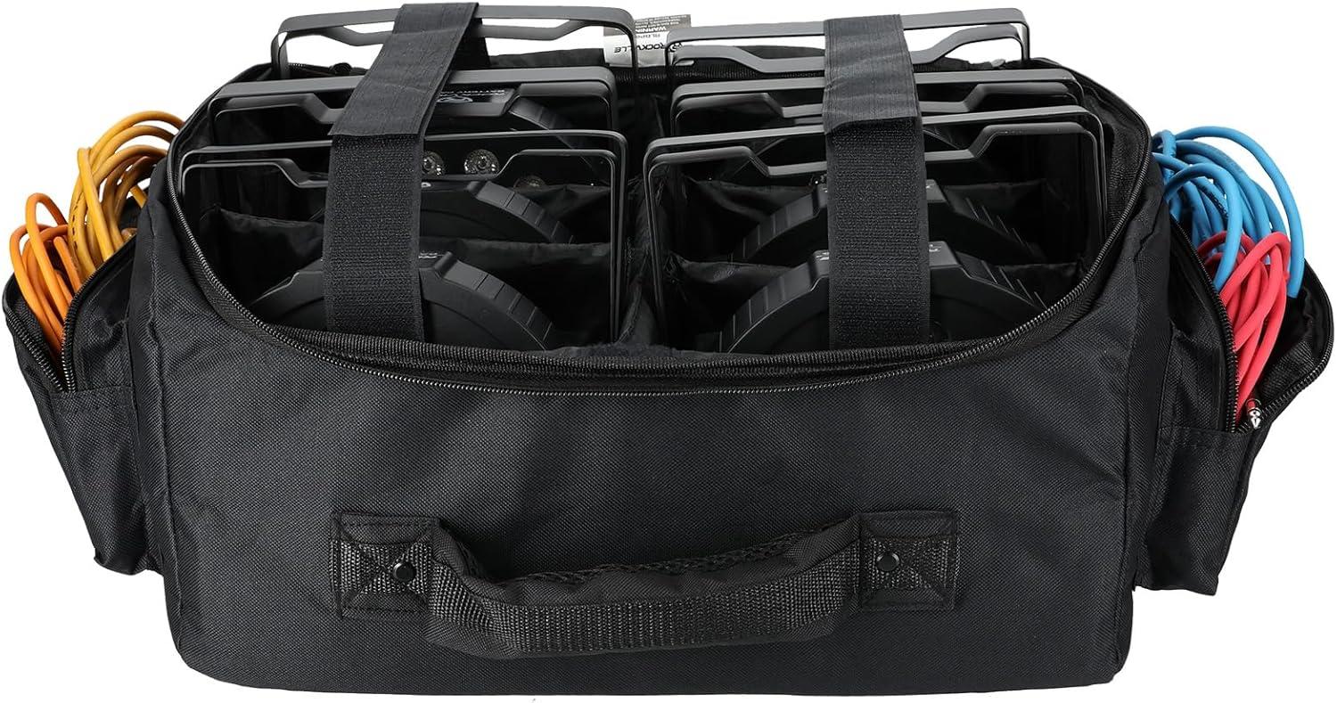 imageRockville RLBP6 Padded Backpack for 6 Slim PAR Lights 10mm Foam Protection Removable Dividers Hideable Straps for DJs and Stage Performers