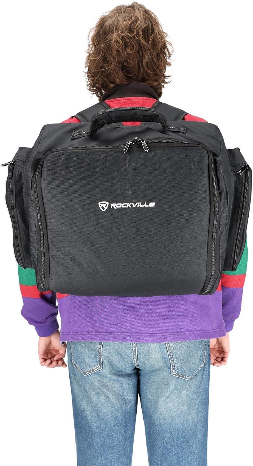 imageRockville RLBP6 Padded Backpack for 6 Slim PAR Lights 10mm Foam Protection Removable Dividers Hideable Straps for DJs and Stage Performers