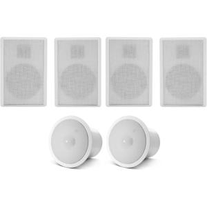 imageRockville 4 ROCKSLIM White 240w Slim Home Theater Wall SpeakersJBL Subwoofers