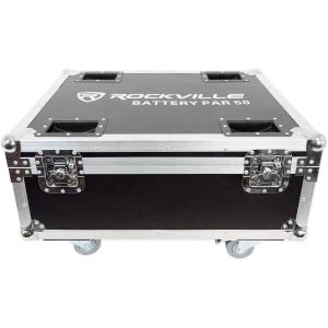 imageRockville BATTERY PAR 50 CASE Charging Road Case for 10 BATTERY PAR 50 Lights Stackable Foam Padding BuiltIn Wheels Open Case Charging for DJs and Events