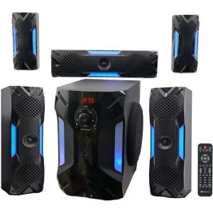 imageRockville HTS56 1000W 51 Channel Home Theater System Bluetooth USB 8quot Subwoofer LED Light Effects Remote Control Optical Input for Movies Music ampamp Karaoke