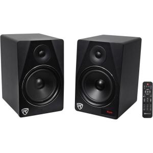 imageRockville HTS8B Pair 8quot 1000W Powered Home Theater Speakers with FM USB SD and Bluetooth in BlackBlack