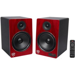 imageRockville HTS8B Pair 8quot 1000W Powered Home Theater Speakers with FM USB SD and Bluetooth in BlackCherry Wood