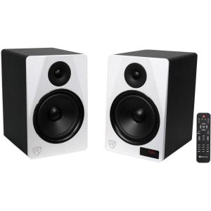 imageRockville HTS8B Pair 8quot 1000W Powered Home Theater Speakers with FM USB SD and Bluetooth in BlackWhite