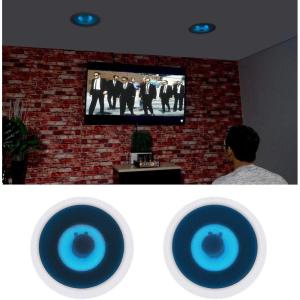 imageRockville Pair HC85BLED 8quot 700 Watt inCeiling Home Theater Speakers 8 Ohm Blue LED Effects Kevlar Cone Paintable Grills for Home Theater Systems