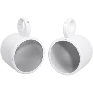 imageRockville Pair MAC80W 8quot White Aluminum Wakeboard Tower Speaker Pods Waterproof Marinized Universal Fit for Marine and PowersportsWhite
