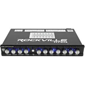 imageRockville R7EQ 12 Din 7 Band Car Audio Equalizer FrontRearSub Outputs Blue LED Knobs Builtin Line Driver ampamp Crossover for Car Audio Systems