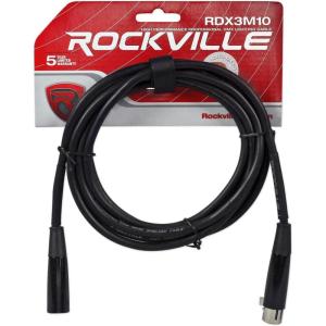 imageRockville RDX3M10 10ft 3Pin DMX Lighting Cable 100 OFC Copper Female to Male Durable PVC Jacket Low Signal Loss Flexible Design Perfect for DJs and Stage Lighting