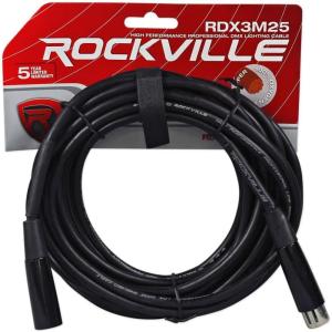 imageRockville RDX3M25 25ft 3Pin DMX Lighting Cable 100 OFC Copper Female to Male Durable PVC Jacket Low Signal Loss Flexible Perfect for DJs and Stage Lighting