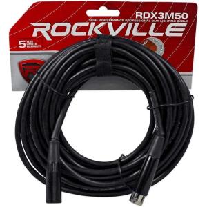imageRockville RDX3M50 50ft 3 Pin DMX Lighting Cable 100 OFC Copper Female to Male XLR Durable PVC Jacket Low Signal Loss LongLasting for Stage Lighting and Live Events