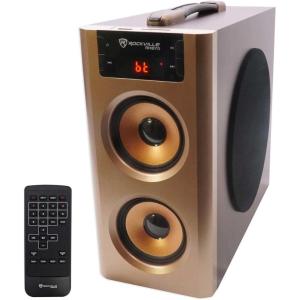 imageRockville RHB70 Home Theater Compact Powered Speaker System BluetoothUSBSDFM 4quot Subwoofer 21 Channel 100W Peak Cherry Wood Finish for Home Entertainment