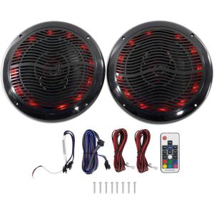 imageRockville RMC65LB 65quot 600W 2Way Marine Speakers 75W RMS Each MultiColor LED Remote Control Waterproof UVResistant for Boats and Outdoor AudioBlack