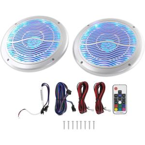 imageRockville RMC65LB 65quot 600W 2Way Marine Speakers 75W RMS Each MultiColor LED Remote Control Waterproof UVResistant for Boats and Outdoor AudioSilver