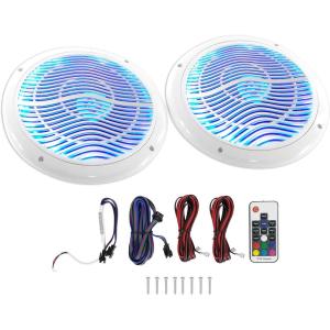 imageRockville RMC65LB 65quot 600W 2Way Marine Speakers 75W RMS Each MultiColor LED Remote Control Waterproof UVResistant for Boats and Outdoor AudioWhite
