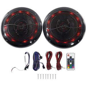 imageRockville RMC80LW 8quot Marine Speakers 800W 2Way White MultiColor LED Lighting with Remote Waterproof and UV Resistant for Boats and OutdoorBlack