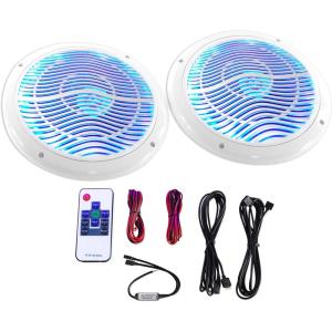 imageRockville RMC80LW 8quot Marine Speakers 800W 2Way White MultiColor LED Lighting with Remote Waterproof and UV Resistant for Boats and OutdoorWhite