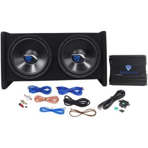 imageRockville RV122B 1200W Dual 12quot Car Subwoofer Enclosure 400W RMS Mono Amp CEA2006 Compliant Subsonic Filter Amp Kit for Car Audio Systems