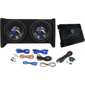imageRockville RV82A Dual 8quot 800W Subwoofers  1200W Mono Amp Car Audio Kit CEA2006 Compliant Ported Enclosure Complete Wiring for Deep Bass