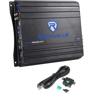 imageRockville RVA6001 Mono Car Amplifier 1200W Peak 200W DynoCertified RMS  4 Ohm ClassAB With Bass Remote Perfect for Subwoofers and Car Audio