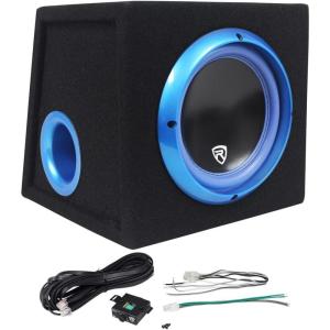imageRockville RVB81A 8 Inch 300W Powered Car SubwooferSub Enclosure Box 4Ohm Compact Design Deep Bass Wired Bass Remote for Car Audio Enthusiasts
