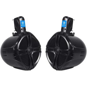 imageRockville RWB80B Pair 8quot 2Way Marine Wakeboard Tower Speakers 600W Peak400W RMS 4 Ohm Waterproof HighFidelity Sound for Boat Jeep and ATVsBlack
