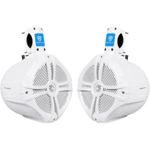 imageRockville RWB80B Pair 8quot 2Way Marine Wakeboard Tower Speakers 600W Peak400W RMS 4 Ohm Waterproof HighFidelity Sound for Boat Jeep and ATVsWhite