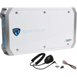 imageRockville RXMF4 2400W Peak600W RMS Marine 4 Channel Amplifier PA Microphone Conformal Coating Stainless Steel Hardware for Boats and Marine Audio