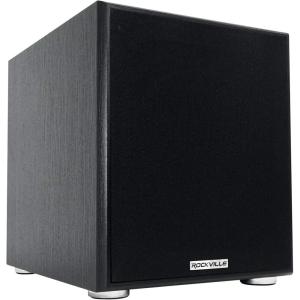 imageRockville Rock Shaker 10 Wood 10quot Subwoofer 600W Peak300W RMS Powered Home Theater Sub Deep Bass MDF Cabinet Adjustable Controls for Movies and MusicBlack
