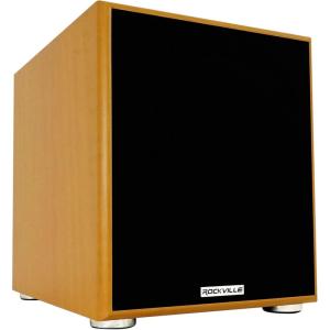 imageRockville Rock Shaker 10 Wood 10quot Subwoofer 600W Peak300W RMS Powered Home Theater Sub Deep Bass MDF Cabinet Adjustable Controls for Movies and MusicClassic Wood