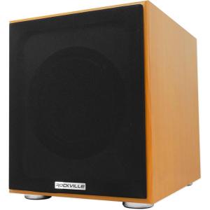 imageRockville Rock Shaker 8 Black 8quot Powered Subwoofer 400W Deep Bass ClassD Amp RCASpeaker Inputs for Home Theater ampamp StudioClassic Wood