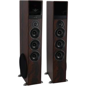imageRockville TM150W Powered Home Theater Tower Speaker System White 1000W 10quot Subwoofers Bluetooth USBSD Playback FM Radio Remote Control Karaoke Ready Perfect for Home EntertainmentDark Wood