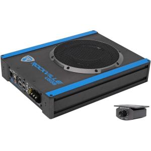 imageRockville USS8 8quot 600W Slim UnderSeat Active CarTruck Subwoofer 150W RMS Builtin Amp 3 Ohm CEA2006 Compliant Bass Knob for Tight Spaces
